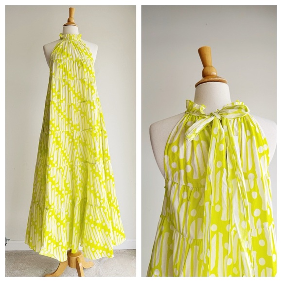 NWT RHODE RESORT Julia Dress in Chartreuse Batik S - Picture 1 of 12